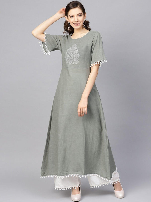 Women's Grey Yoke Design Kurta with Palazzos - Meeranshi - Indiakreations