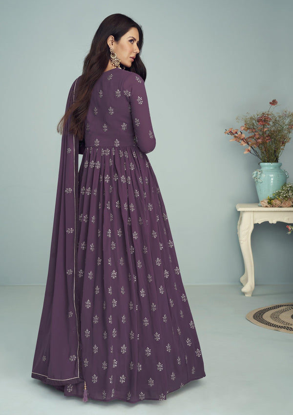 Adorning Purple Embroidered Anarkali Salwar Suit - Indiakreations