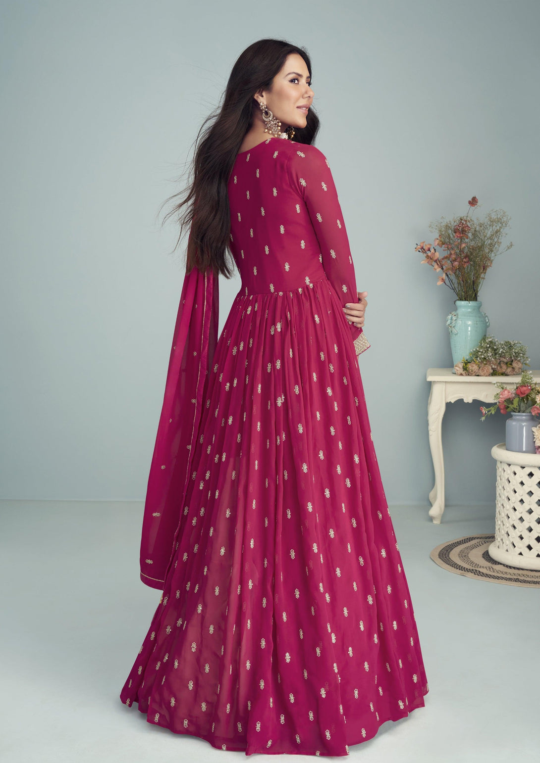 Pink Color Lovely Embroidered Georgette Anarkali Suit - Indiakreations