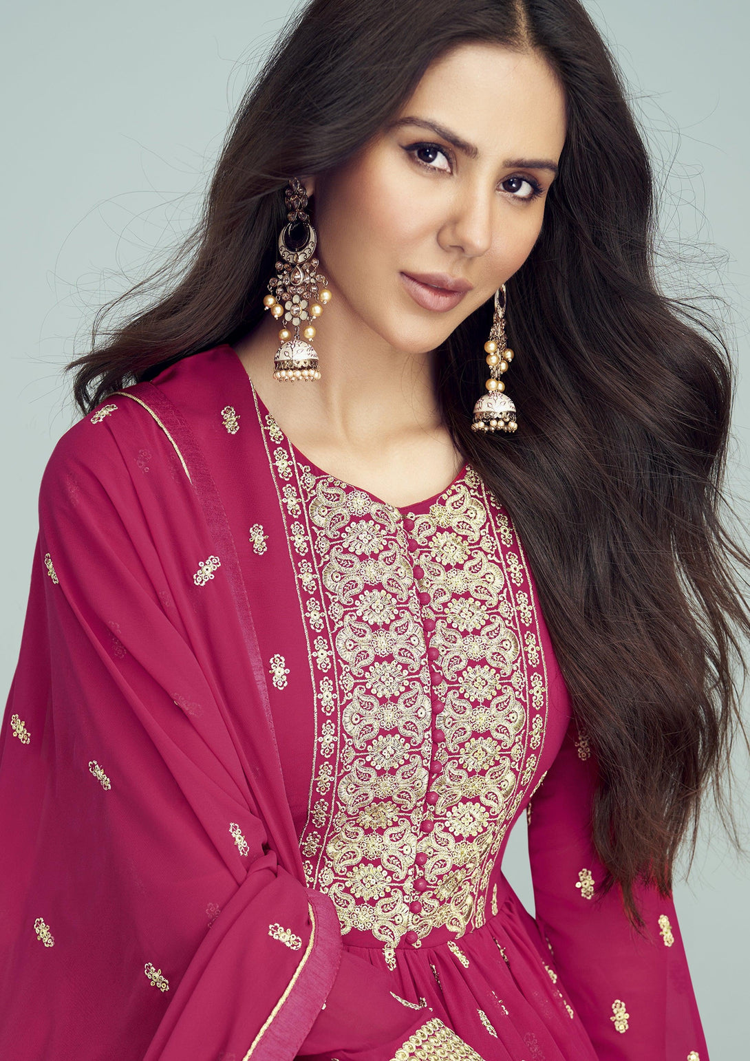 Pink Color Lovely Embroidered Georgette Anarkali Suit - Indiakreations