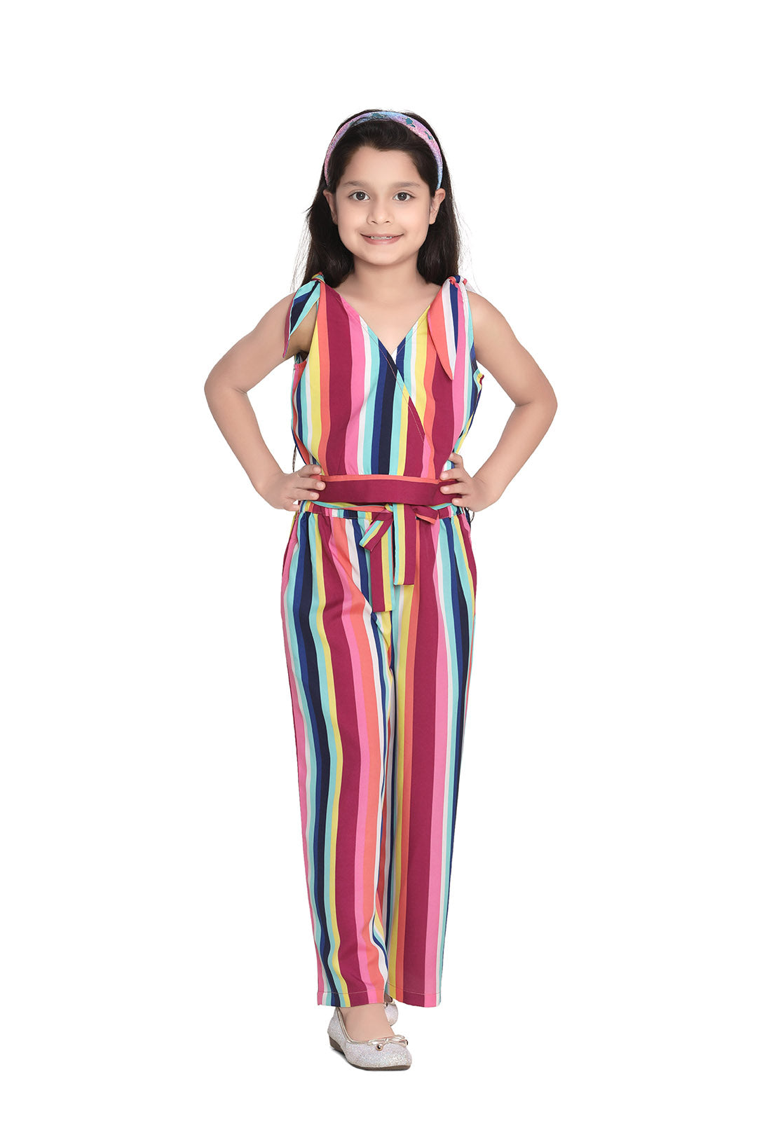 Girl's Rainbow Stripe Crop Top And Pallazo Set - StyleStone Kid