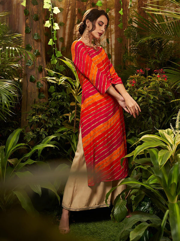 Multi Color Foil Leheriya Printed Kurta - Indiakreations