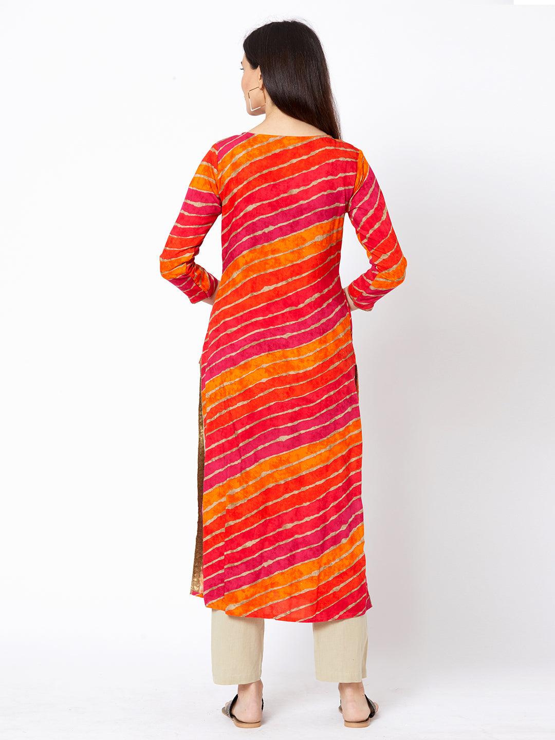 Multi Color Foil Leheriya Printed Kurta - Indiakreations