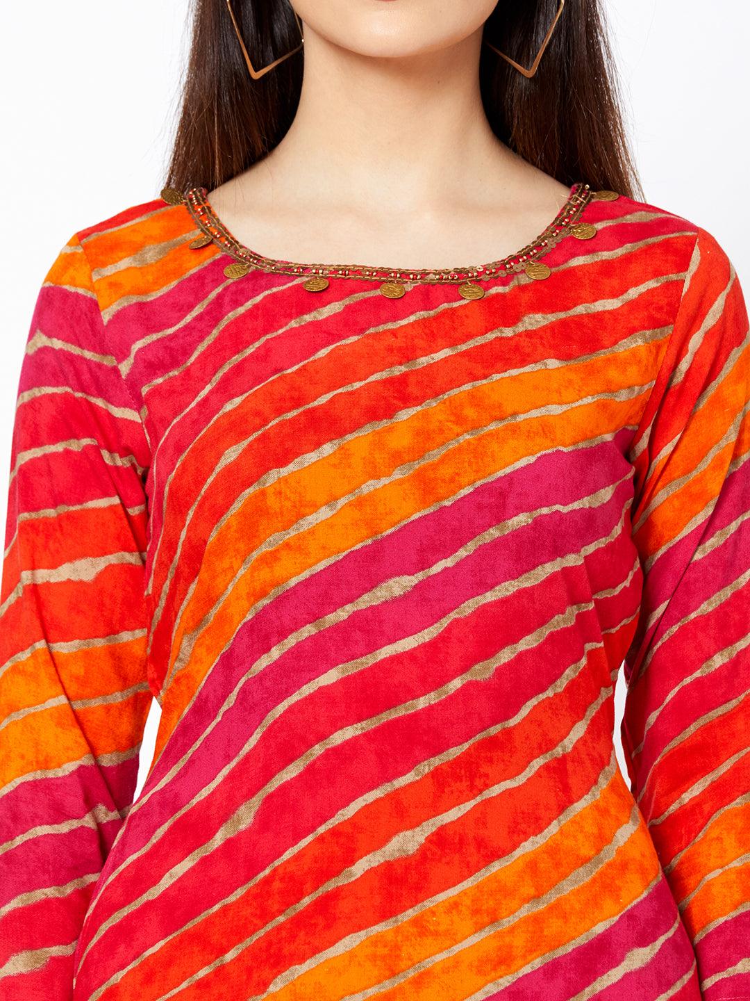 Multi Color Foil Leheriya Printed Kurta - Indiakreations