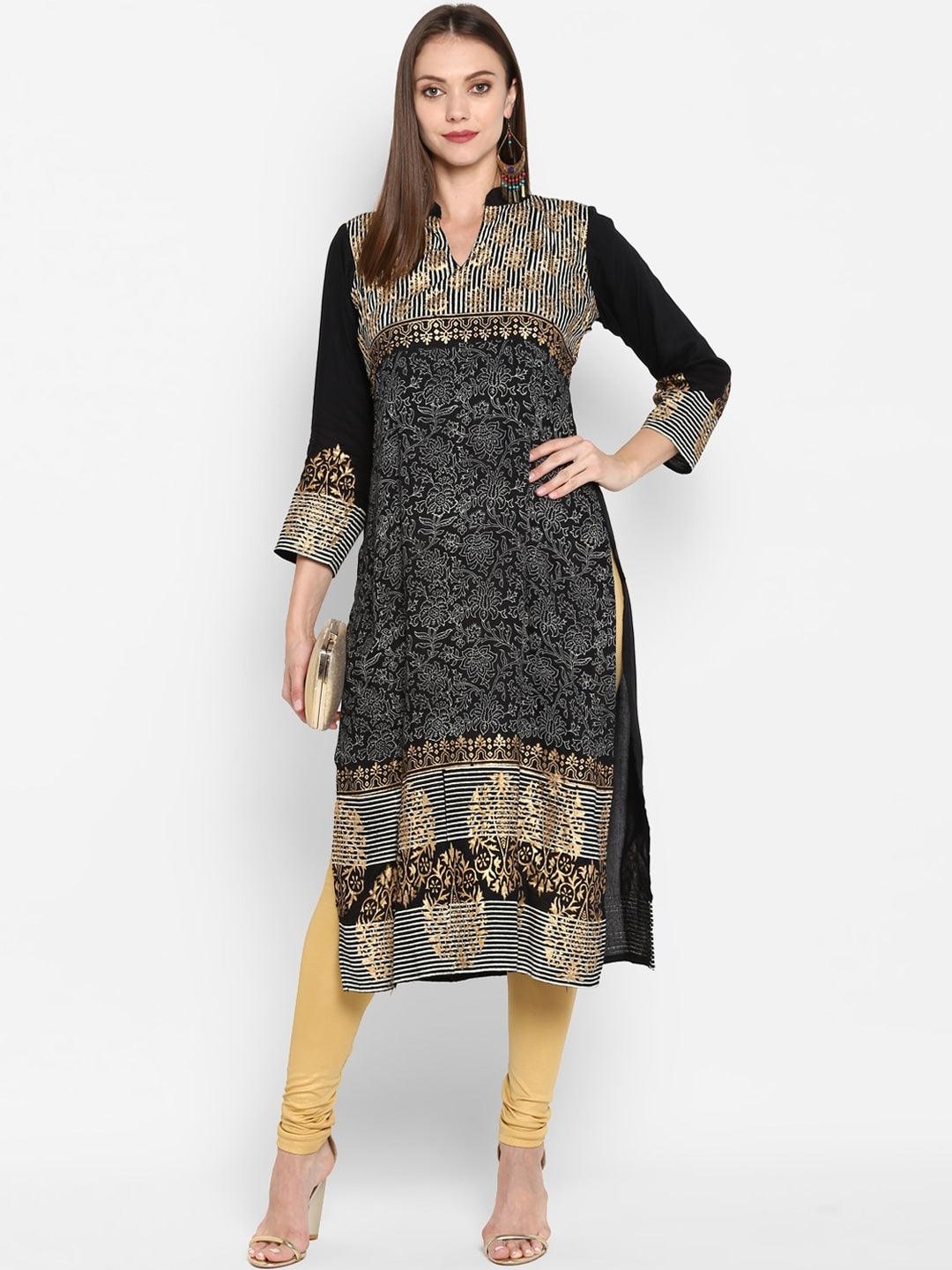 Women's Black & White Ethnic Motifs Printed Kurta - Noz2Toz - Indiakreations