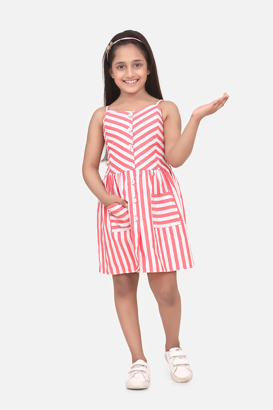 Girl's  Cotton Blend Pink Stripe Dress - StyleStone Kid