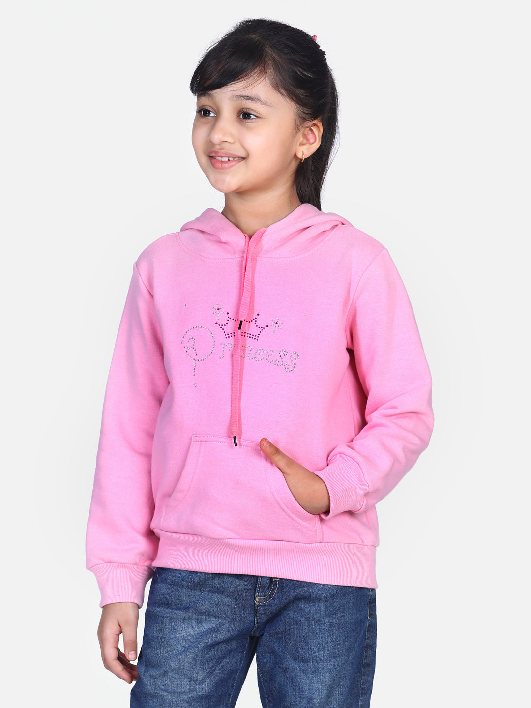 Girl's  Pink Crystal Princess Embellished Winter Hoodie - StyleStone Kid