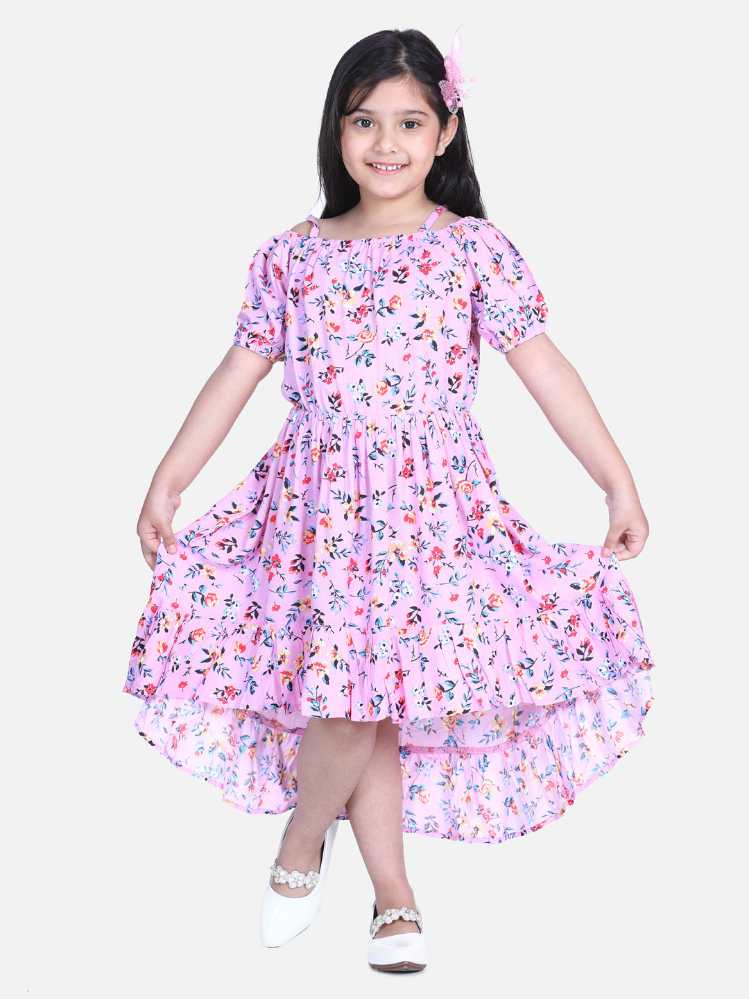 Girl's  Pink Floral Hi Low Dress - StyleStone Kid