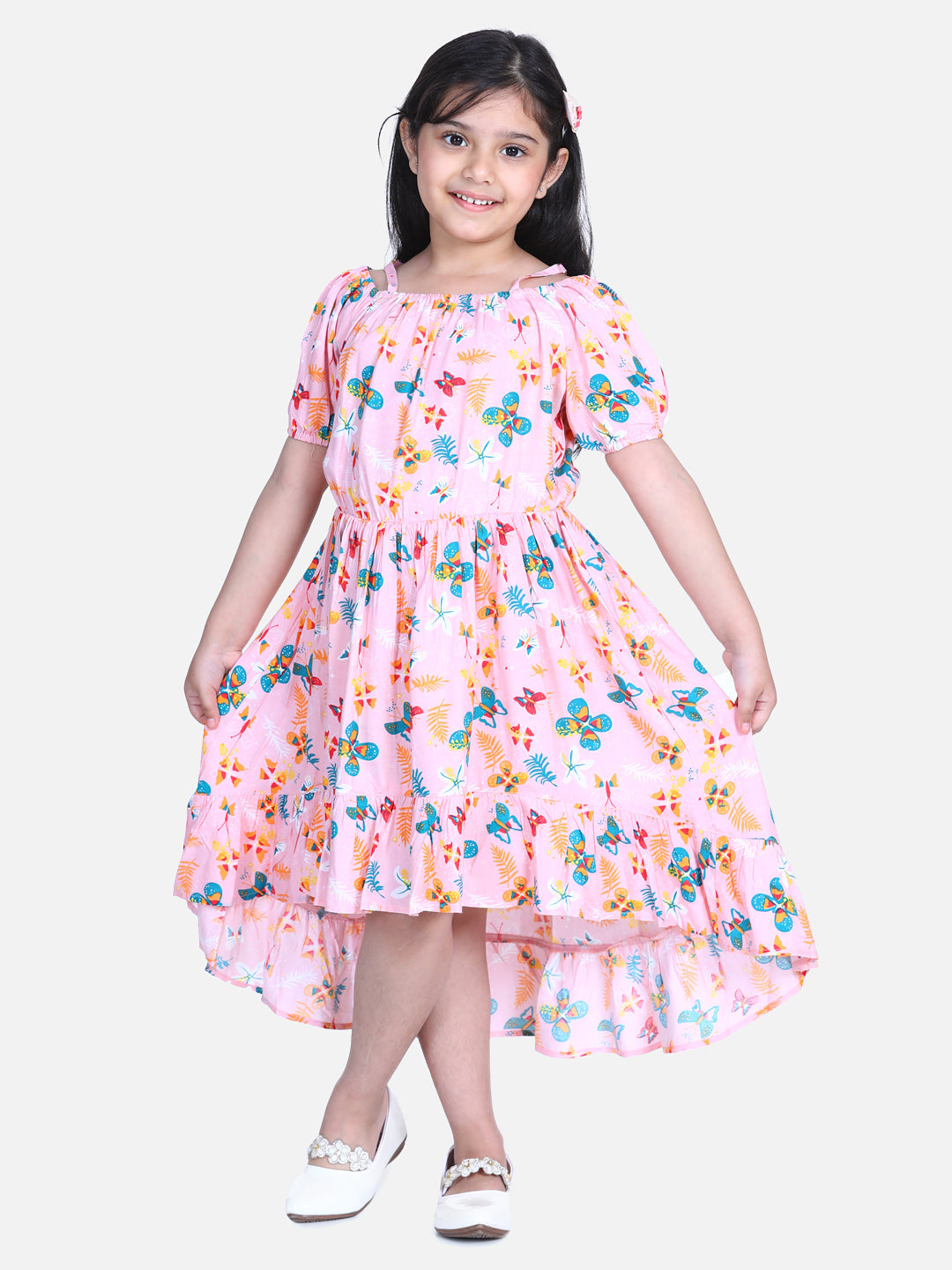 Girl's  Dark Pink Floral Hi Low Dress - StyleStone Kid