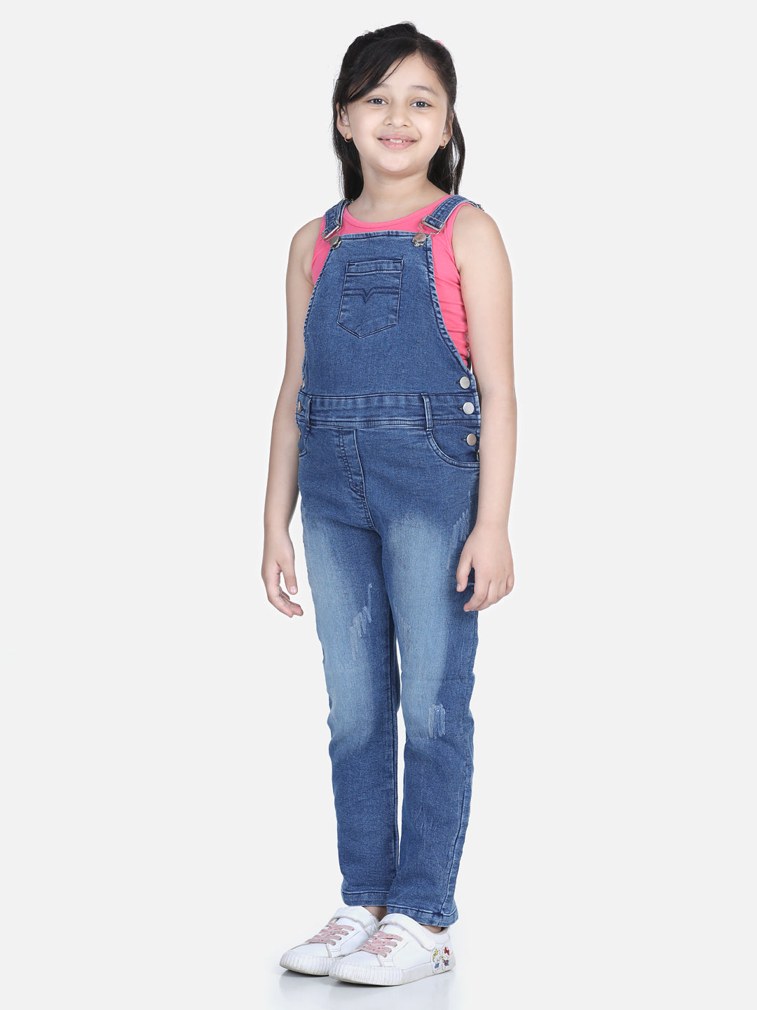 Girl's Denim Dungaree With Washed Effect (T-Shirt Not Included) - StyleStone Kid