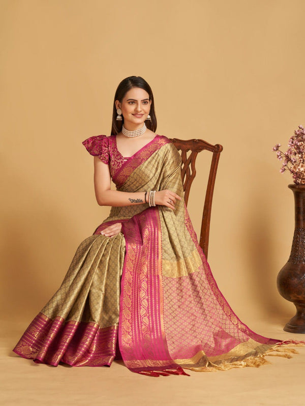 Women's Beige Designer Saree Collection - Dwija Fashion