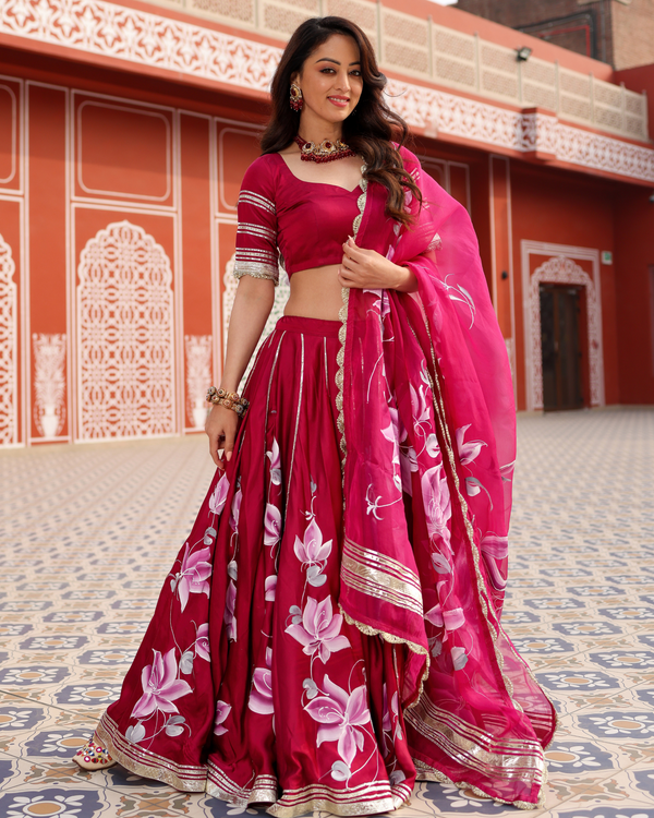 Magenta Pink Handpainted Lehenga Set | Relove