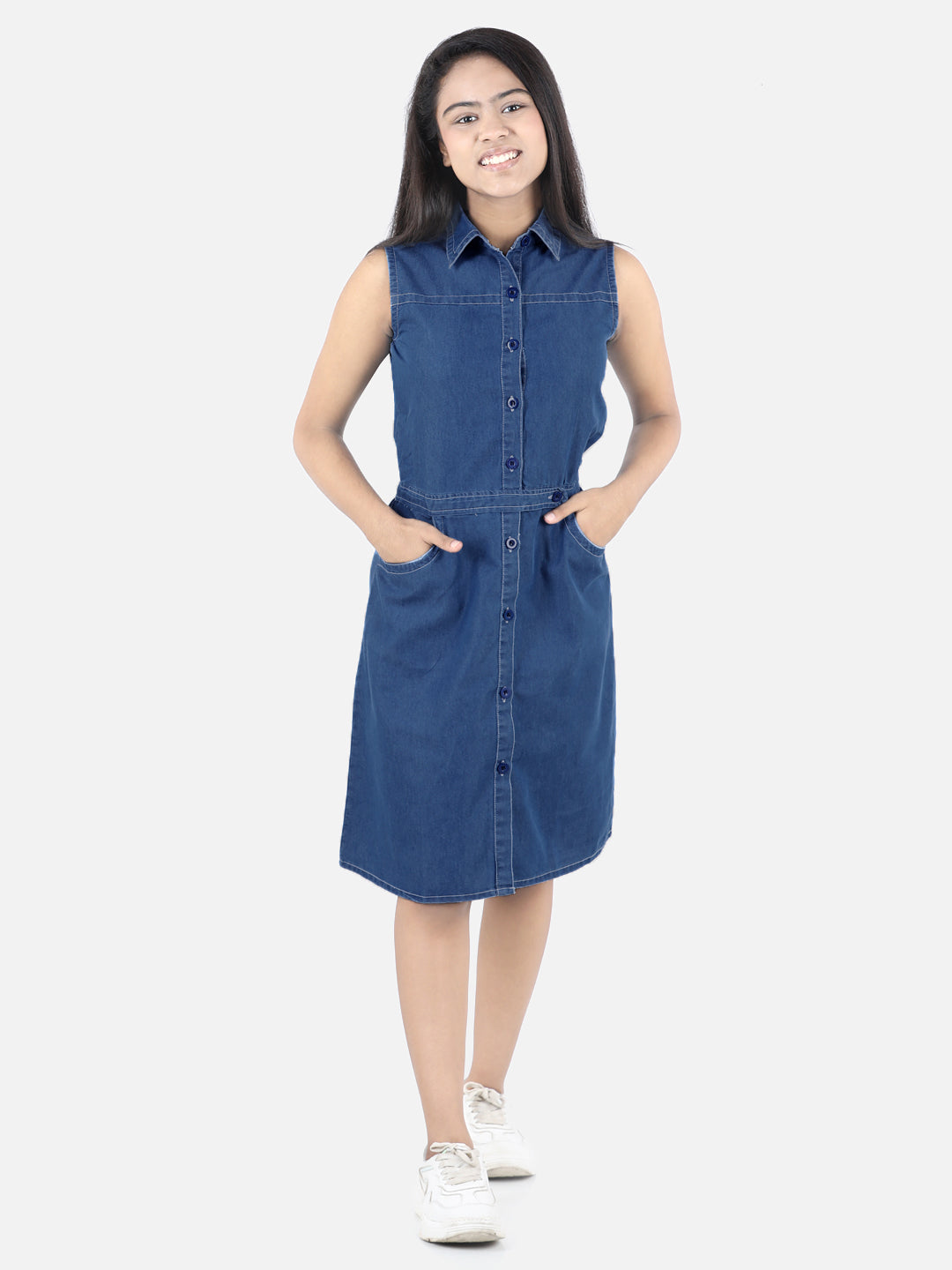 Girl's Denim Sleeveless Fit & Flare Dress - StyleStone Kid