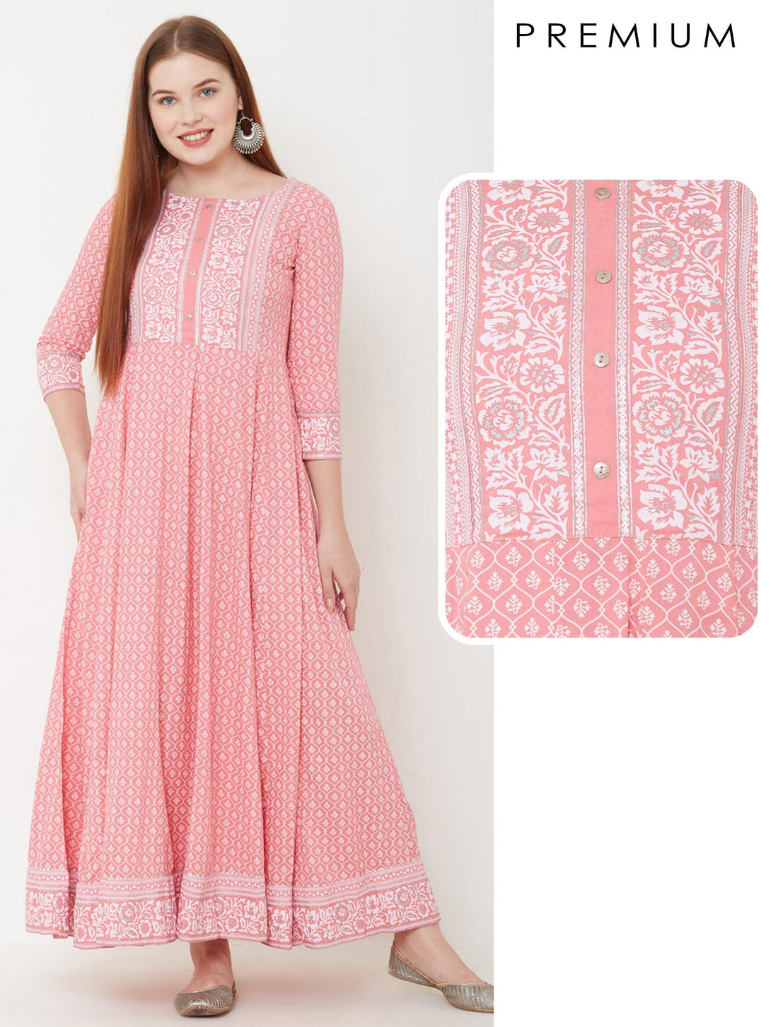 Quatrefoil & Floral Printed Maxi – Pink - Indiakreations