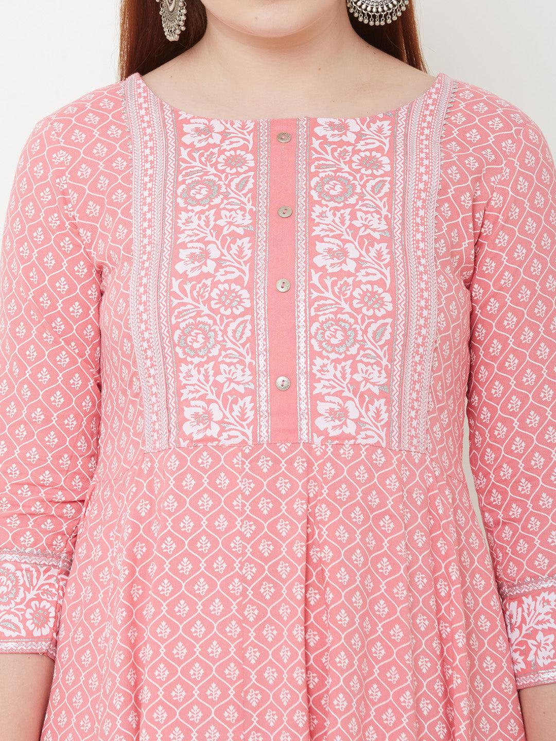 Quatrefoil & Floral Printed Maxi – Pink - Indiakreations