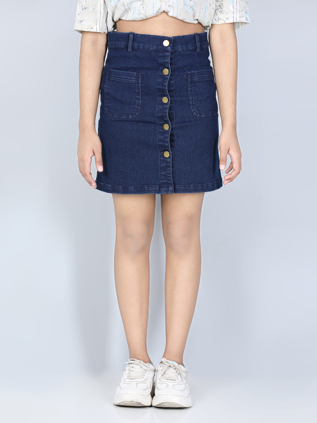 Girl's  Denim Skirt With Front Buttons - StyleStone Kid