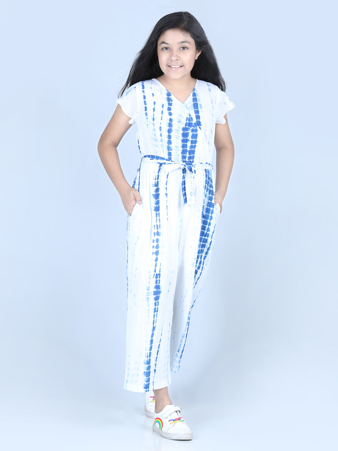 Girl's  Rayon Blue Tie & Dye Jumpsuit - StyleStone Kid