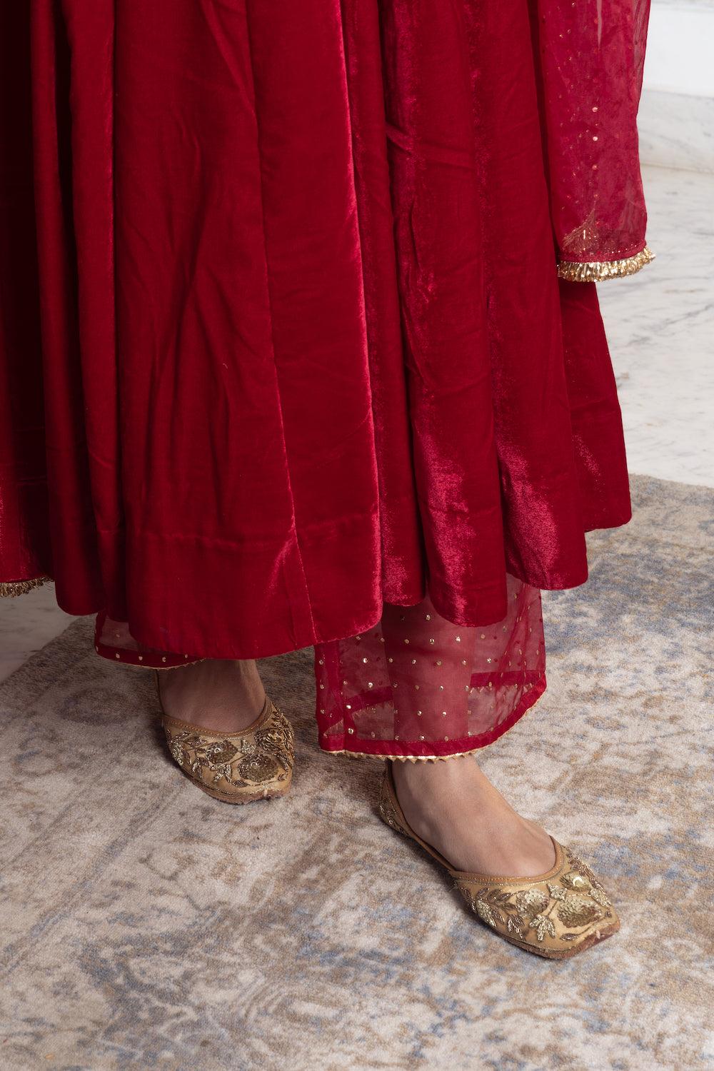 Khwabidah Maroon Anarkali Set of 3 - Indiakreations