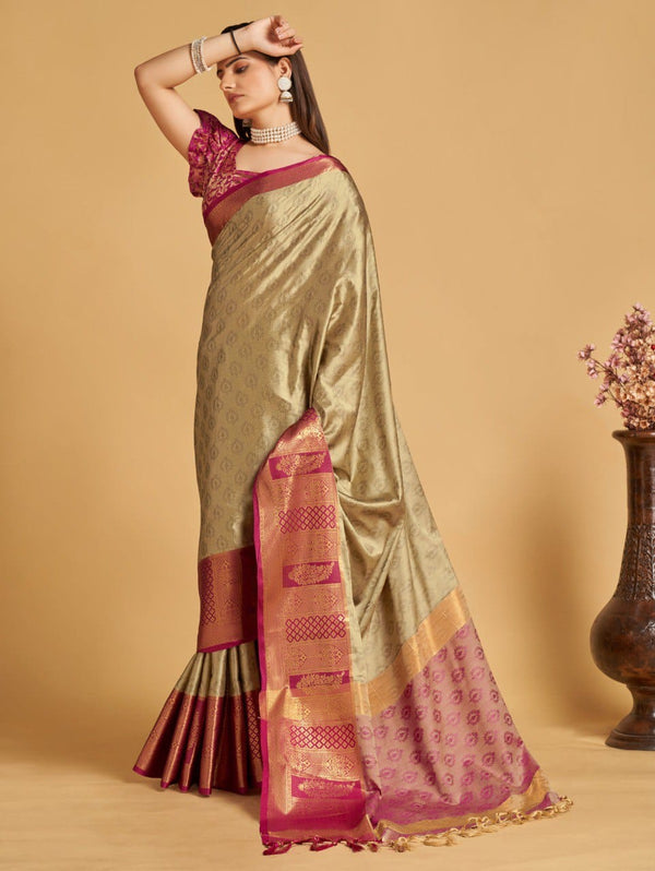 Women's Beige Designer Saree Collection - Dwija Fashion