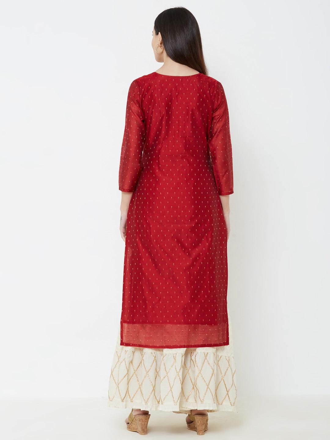 Sequins Embellished Chanderi Kurta – Red - Indiakreations