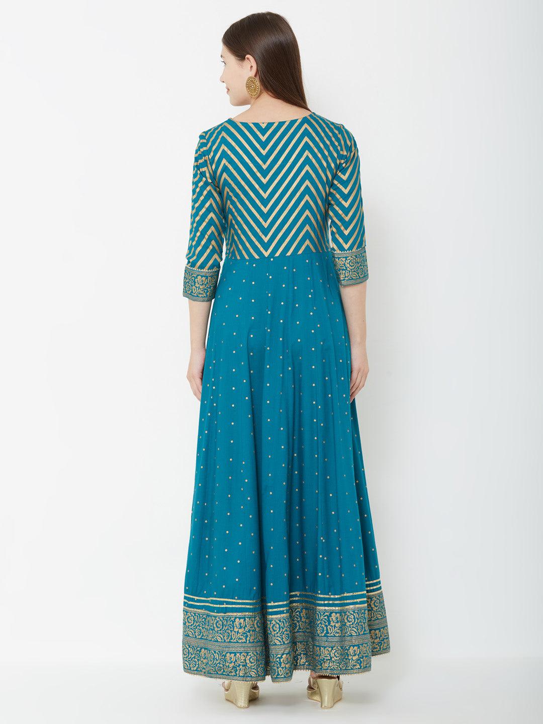 Chevron Printed Multi Panel Maxi – Turquoise Blue - Indiakreations