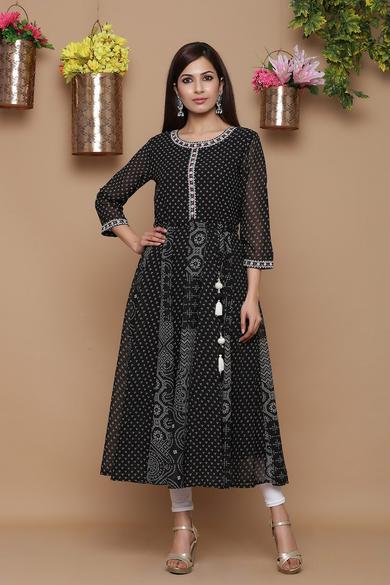 Black Georgette Printed Anarkali Kurta - Juniper