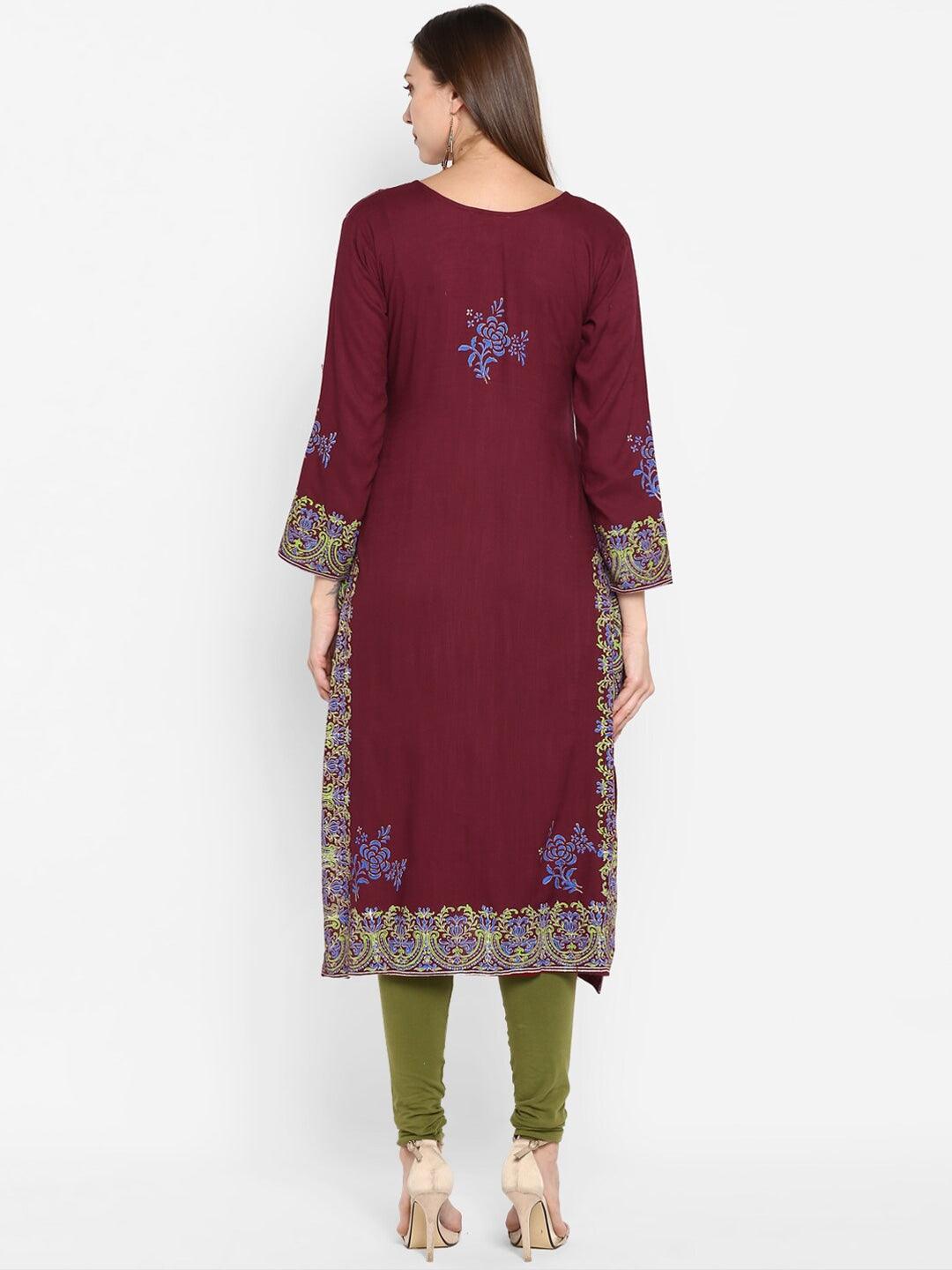 Women's Maroon & Blue Printed Kurta - NOZ2TOZ - Indiakreations