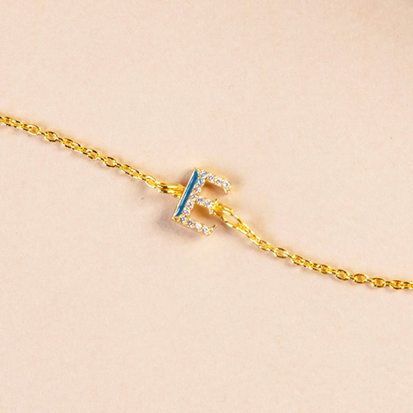 Blue CZ Studded E Initial Bracelet