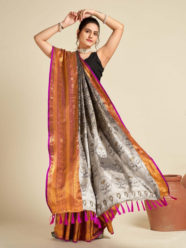 Women's Grey Designer Saree Collection - Dwija Fashion