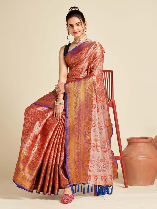 Women's Orange Designer Saree Collection - Dwija Fashion