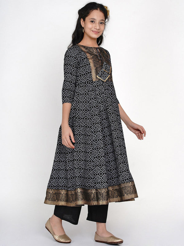 Girl's Black Printed Panelled Kurta with Palazzos - NOZ2TOZ KIDS