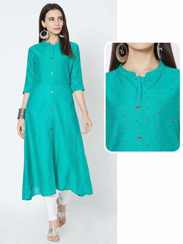 Minimal Scattered Embroidered Pattern kurta - Green - Indiakreations