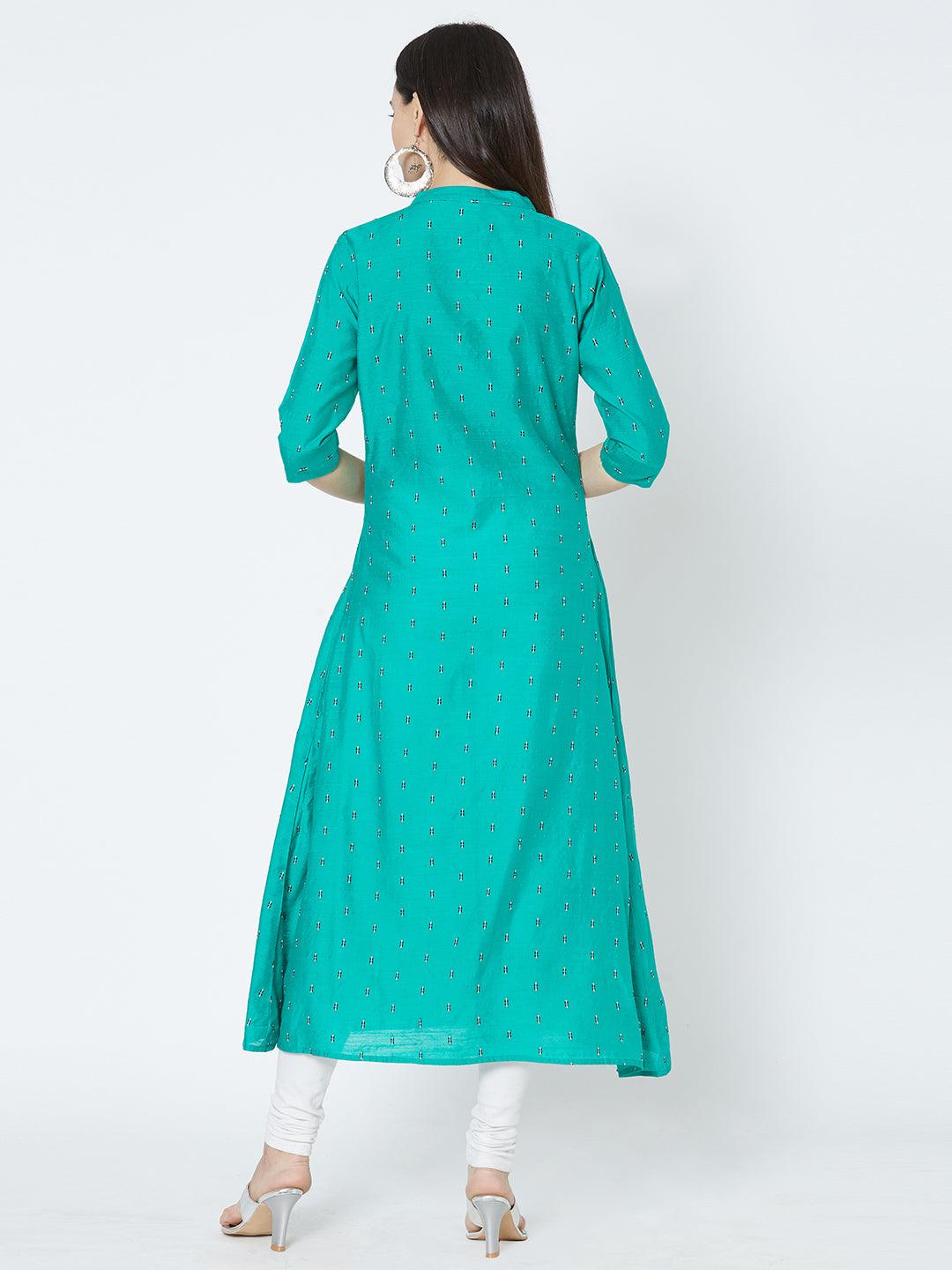 Minimal Scattered Embroidered Pattern kurta - Green - Indiakreations