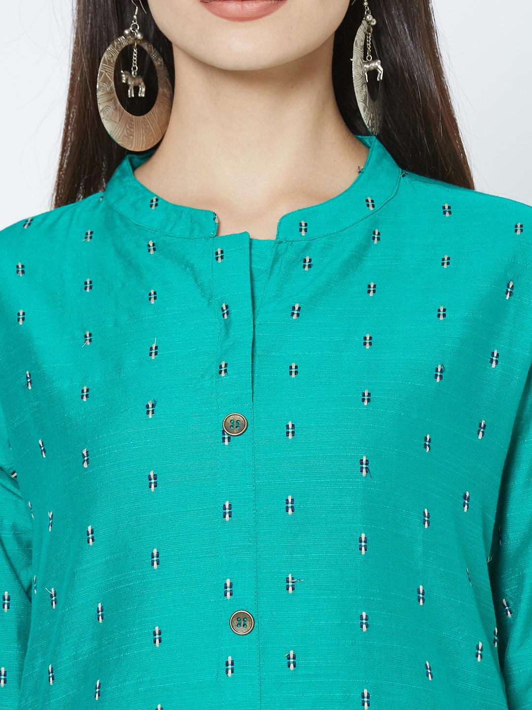 Minimal Scattered Embroidered Pattern kurta - Green - Indiakreations