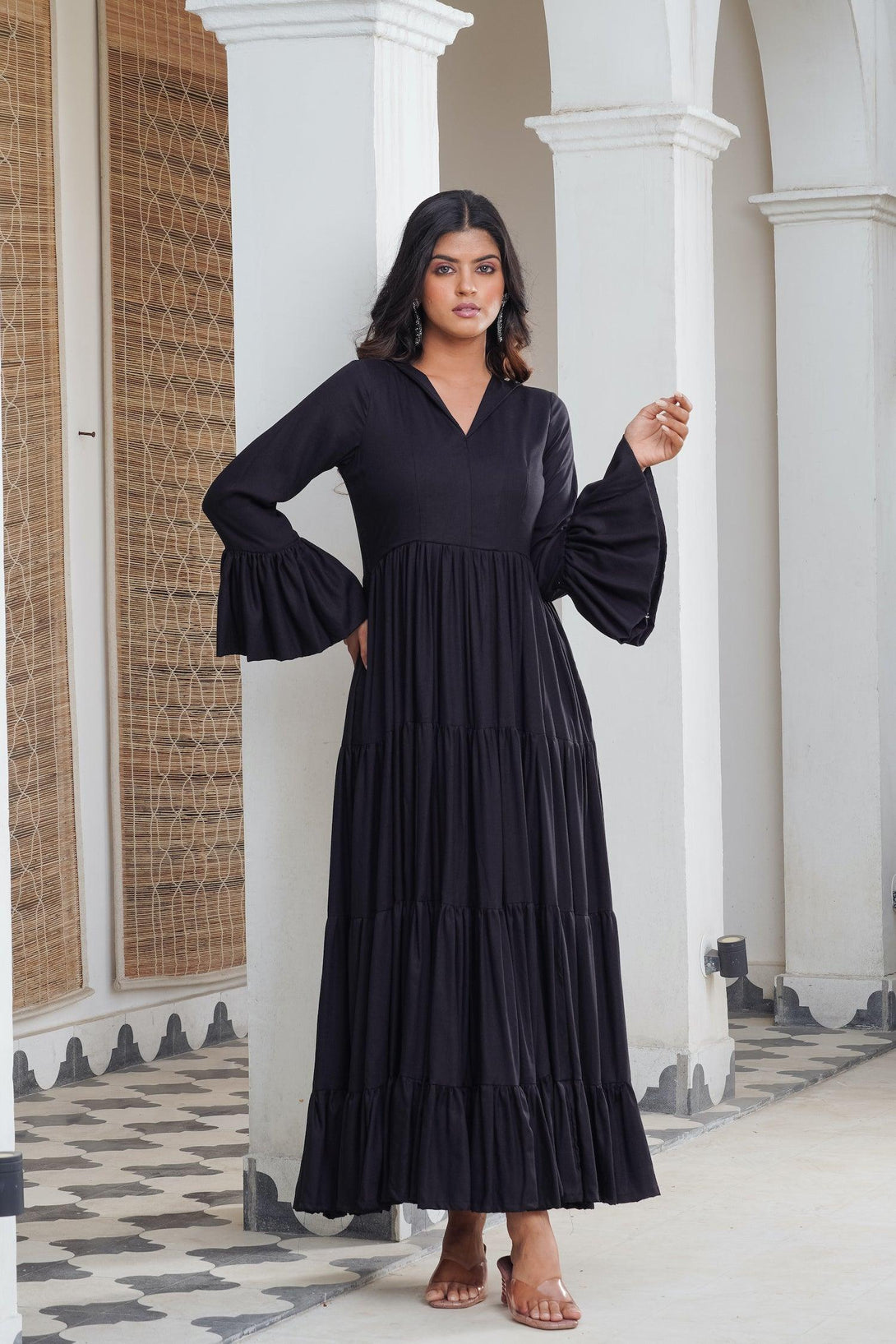 Black frill tier Maxi - Indiakreations