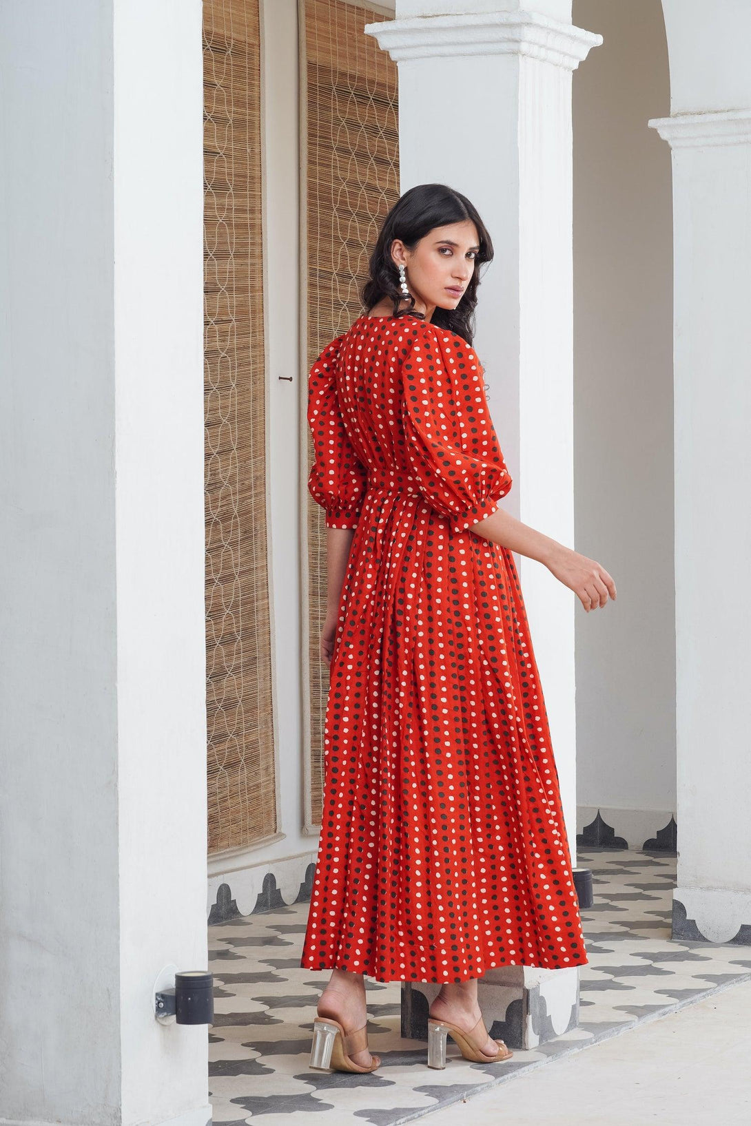 Red Polka Wrap Maxi - Indiakreations