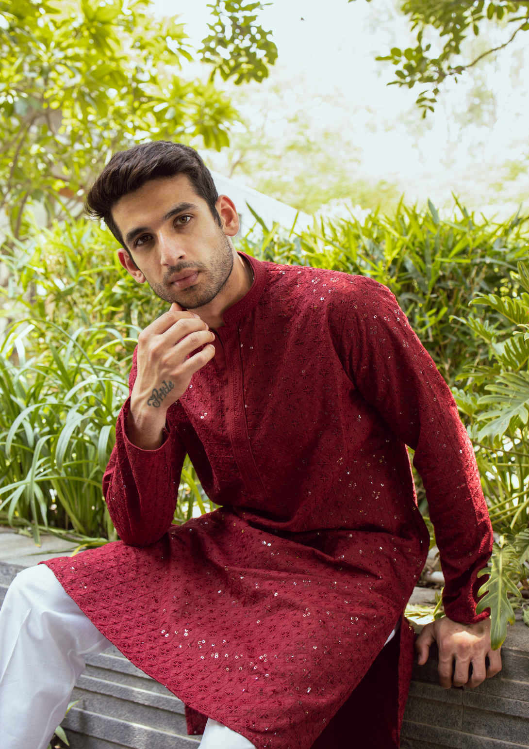 Rayan Cotton Straight Kurta with Sequin Maroon colour