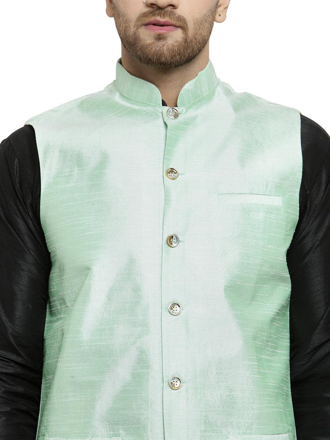 Men's Light Green Solid Nehru Jacket - Benstoke - Indiakreations