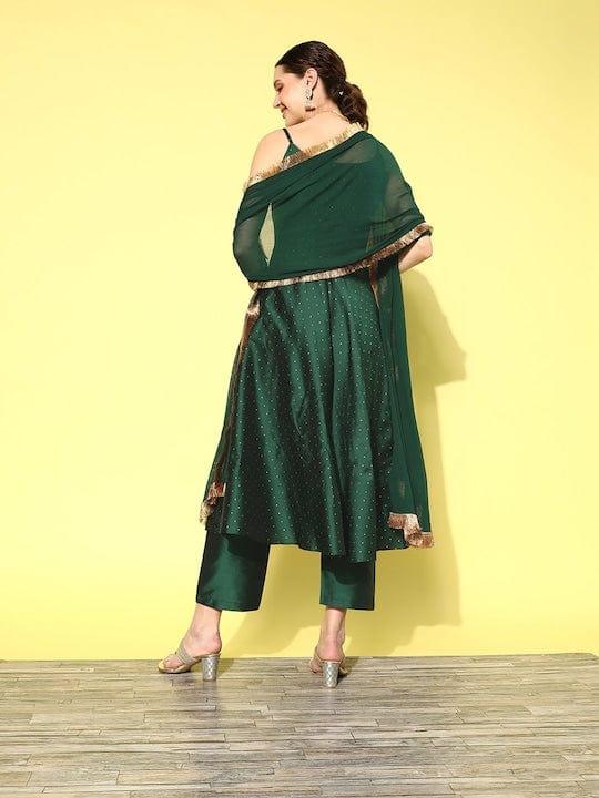 Varanga Women Green Zari Kurta With Trousers & Dupatta - Indiakreations