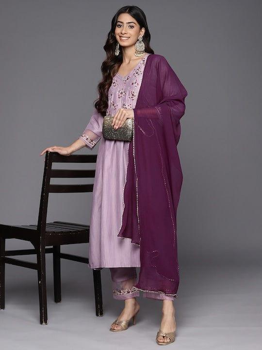 Varanga Embroidered Empire Sequinned Kurta With Trousers & Dupatta - Indiakreations