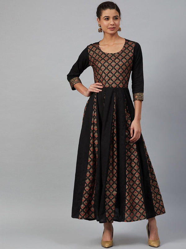 Women's Black & Golden Printed Anarkali Kurta - Meeranshi