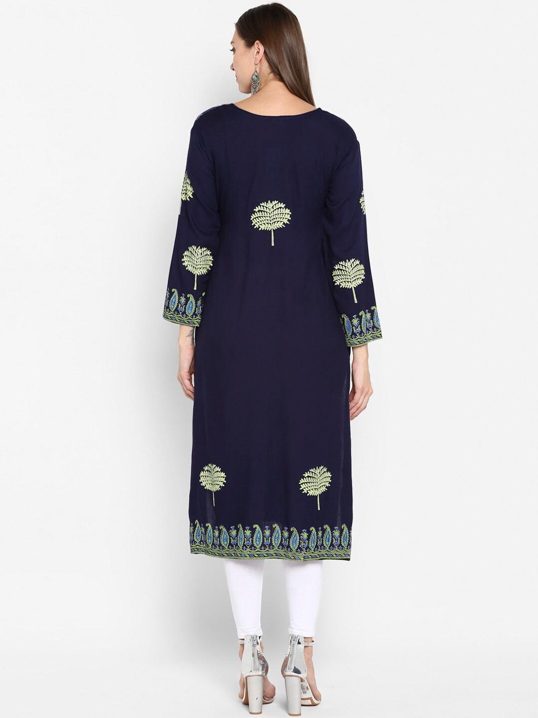 Women's Navy Blue Geometric Printed Kurta - NOZ2TOZ - Indiakreations