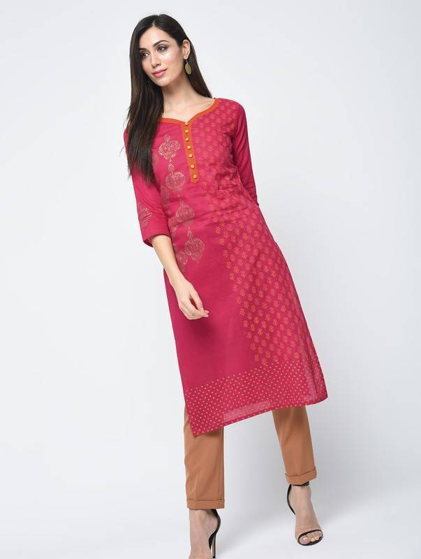 Women's Block Printed Straight Kurta - Aniyah