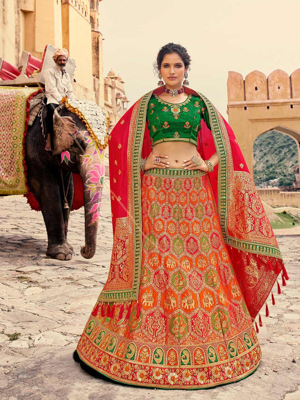 Traditionally Designed Multicolor Lehenga With Heavy Embellishments