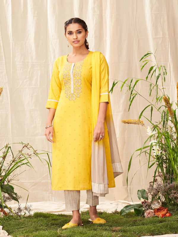 Bright Yellow Cotton Designer Salwar Suit