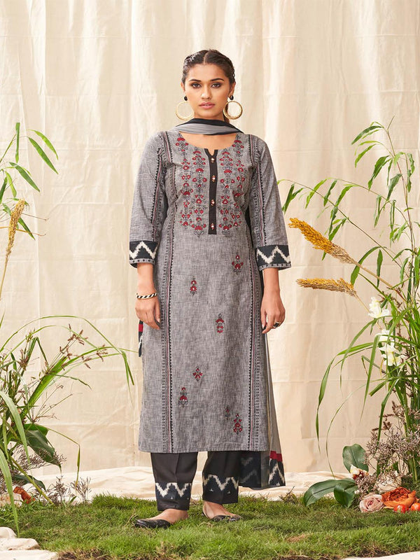 Voguish Grey & Black Cotton Salwar Suit