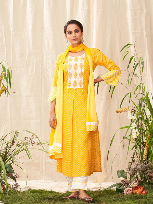 Bright Yellow Cotton Designer Salwar Suit