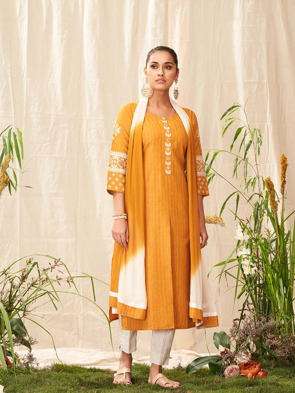 Mustard Yellow Printed Cotton Designer Salwar Suit