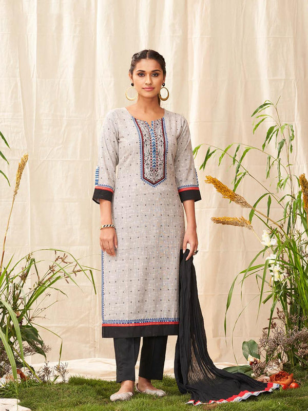 Voguish Grey & Black Cotton Salwar Suit