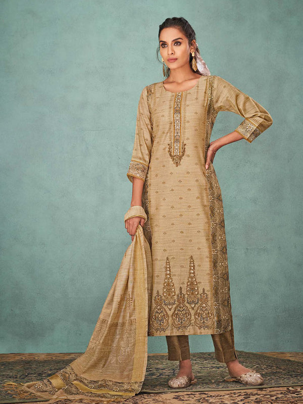 Royal Golden Silk Salwar Suit With Rich Ethnic Motifs All Over